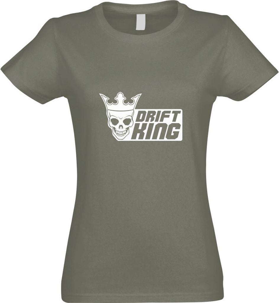 Kiwistar - T-Shirt tailliert - Damen - Olive - Drift King - mit Motiv Bedruckt - Funshirt Design - Sport - Freizeit - Damen - L