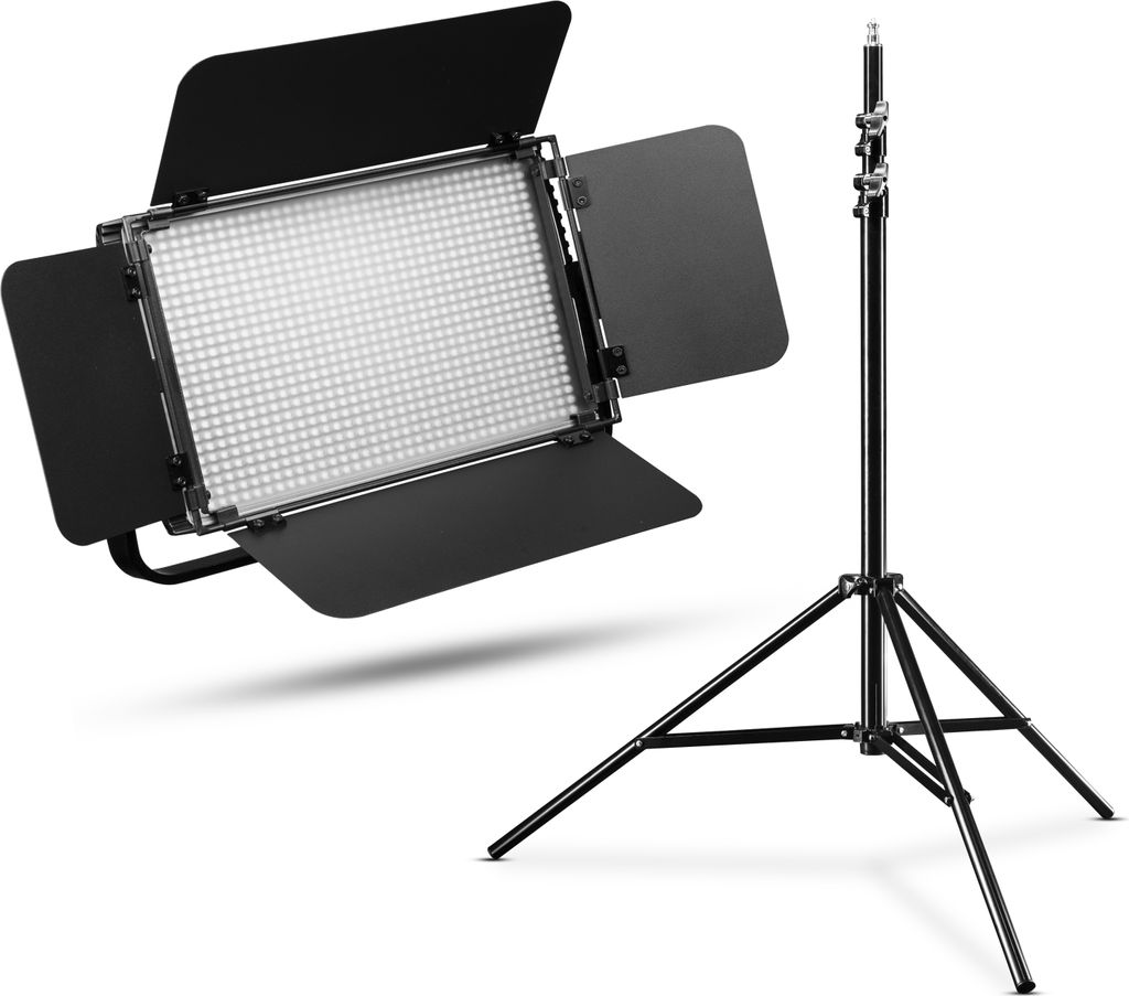 Walimex pro LED Niova 900 Plus Daylight Videoleuchte 54 W mit Lampenstativ, dimmbare Flächenleuchte Tageslicht 5600 K, Studioleuchte mit Fernbedie...
