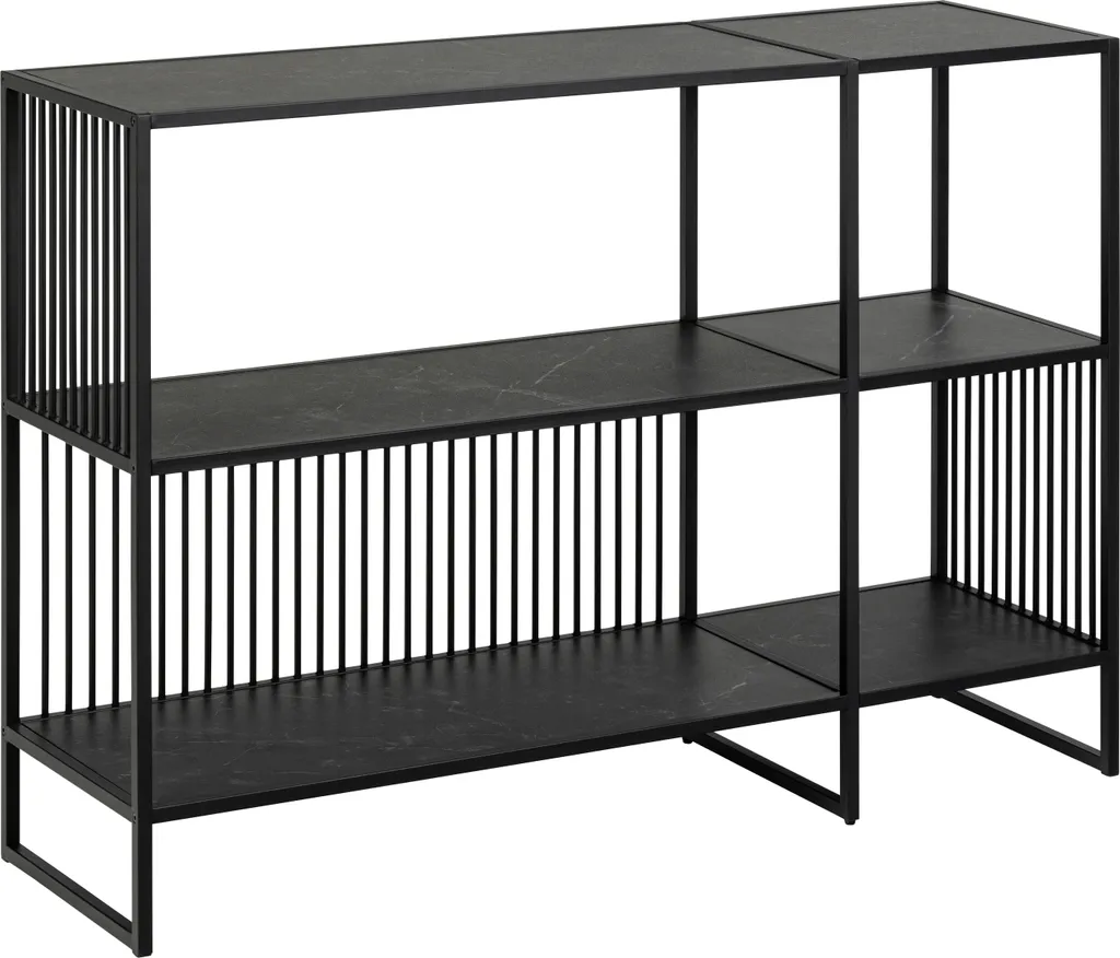 Bibliothèque Basse Noire 120cm Strington - Meuble de Rangement Salon Chic