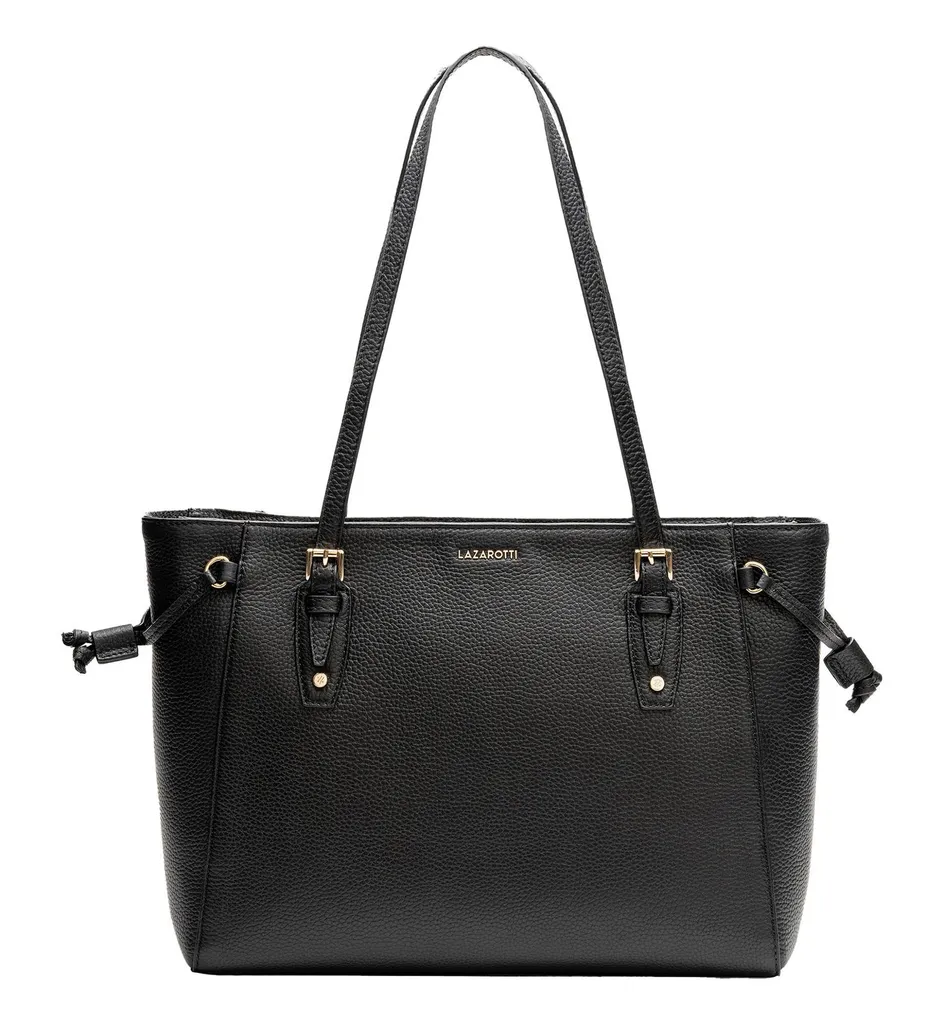 Grand sac cabas noir en cuir véritable Lazarotti Bologna pour femme