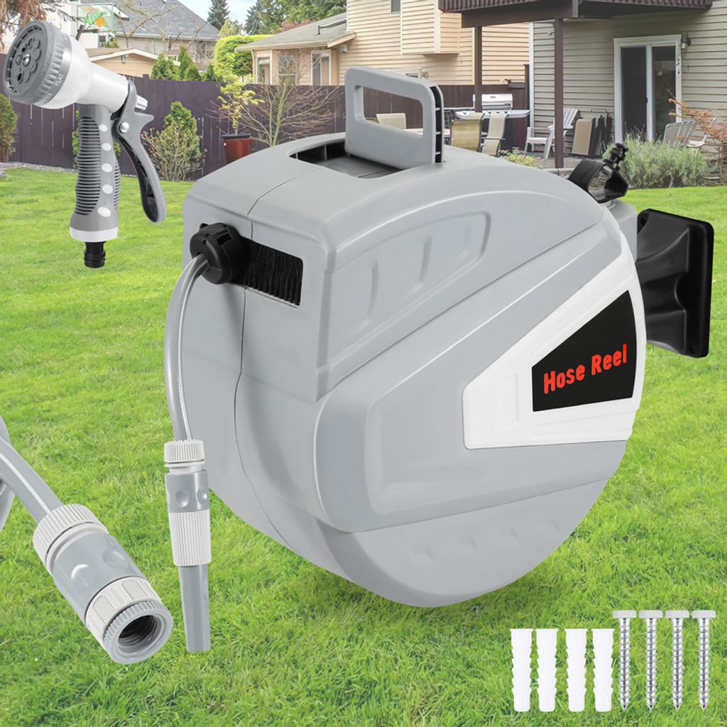 Jopassy Schlauchaufroller Wasser Wand-Schlauchbox Schlauchtrommel mit 3/4" Zoll Wandhalterung 20m mit 9 Schlauchdüsenmuster