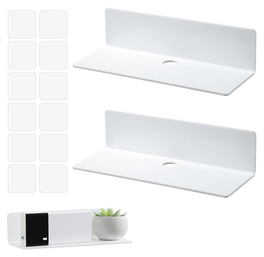 Set mit 2 weißen, schwebenden Wandregalen aus Acryl, kleine Acrylregale, selbstklebende Regale für Schlafzimmer, Badezimmer, Küche, Wohnzimmer, ...