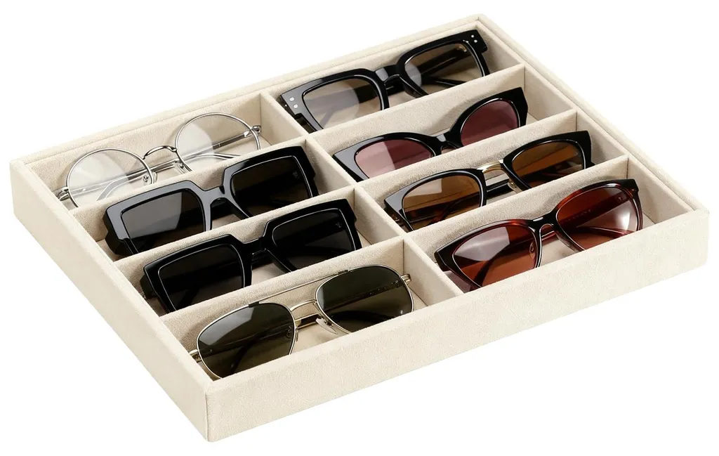 Organiseur de lunettes 8 emplacements en velours pour tiroir dressing