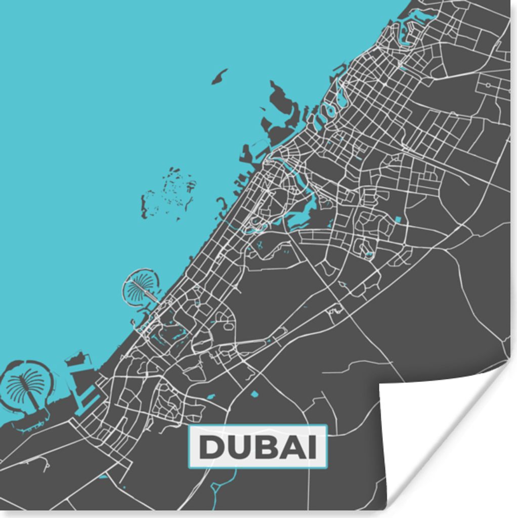 MuchoWow Poster Dubai - Stadtplan - Blau - Karte 100x100 cm - Babyzimmer
