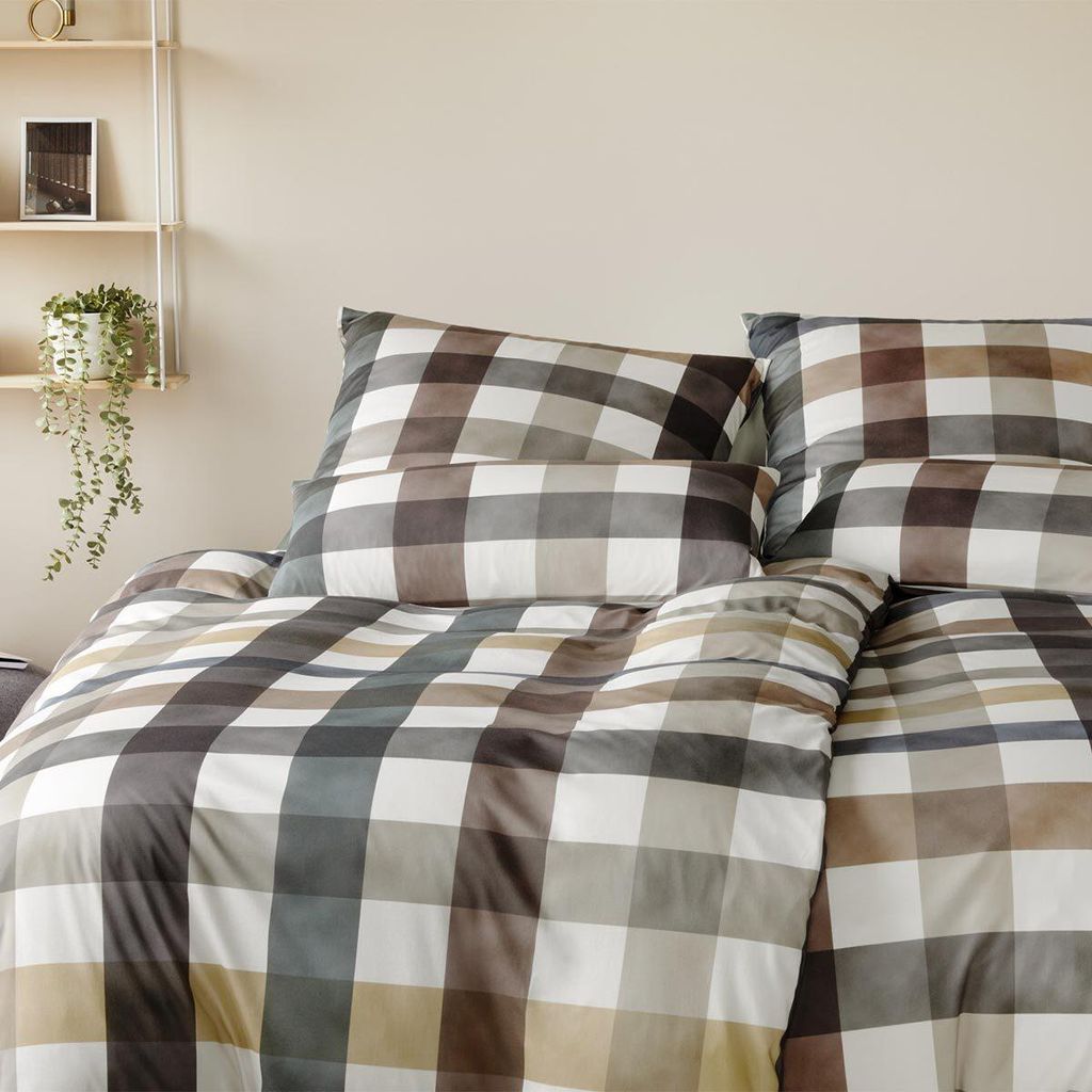 Elegante Interlock Jersey Bettwäsche Kuschel Karo 3610-7 Braun 135x200