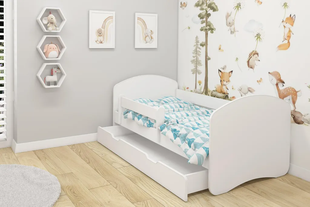 Lit enfant 160x80 blanc anti-chute avec sommier matelas et rangement