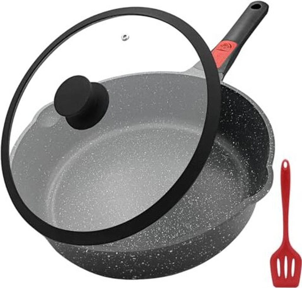 Pfanne mit Deckel Antihaft Bratpfanne 28 cm, 4.3L Wokpfanne Abnehmbarer Griff, Geeignet für alle Herdarten, Backofen und spülmaschinenfest (Schwarz)