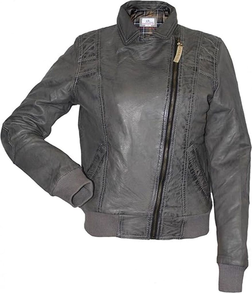 German Wear, Damen Lederjacke Trend Fashion echtleder Jacke aus Lamm Nappa Leder Grau, Größe:44
