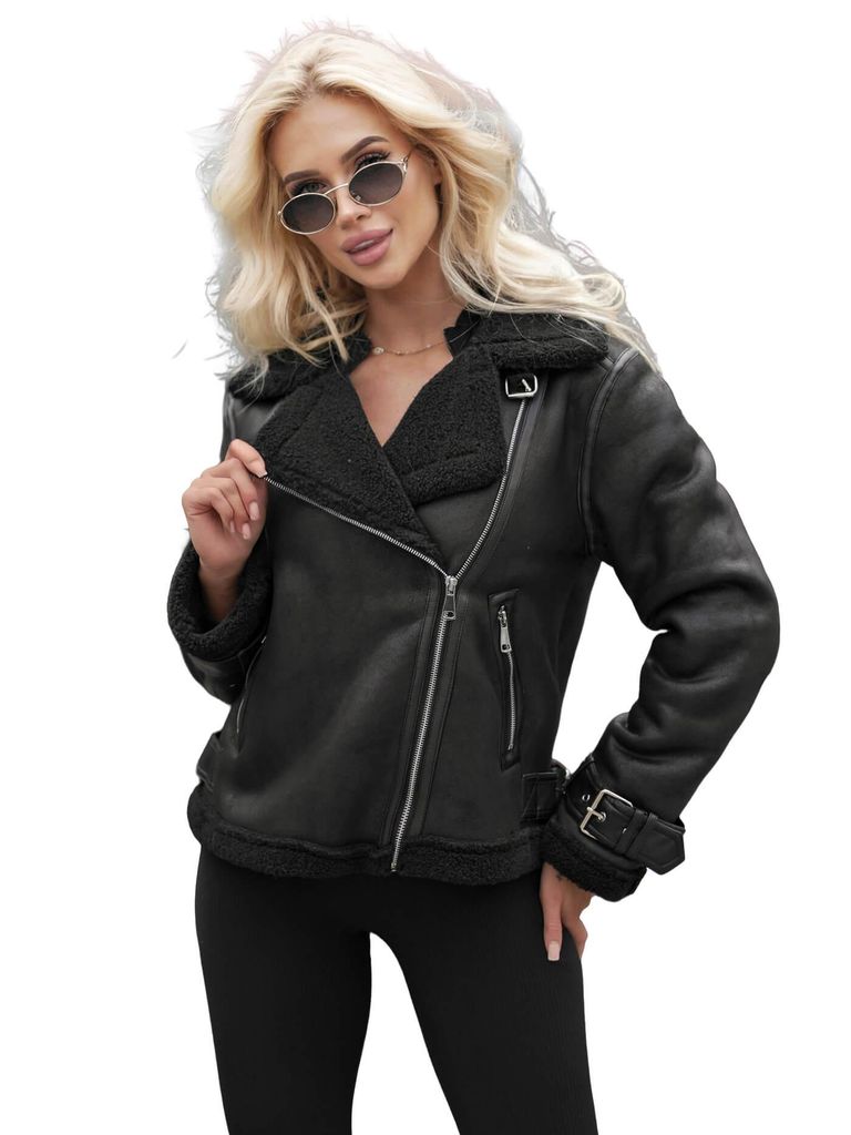 Damen Lederjacke Schwarz OZONEE JS/61M8501/392B XL