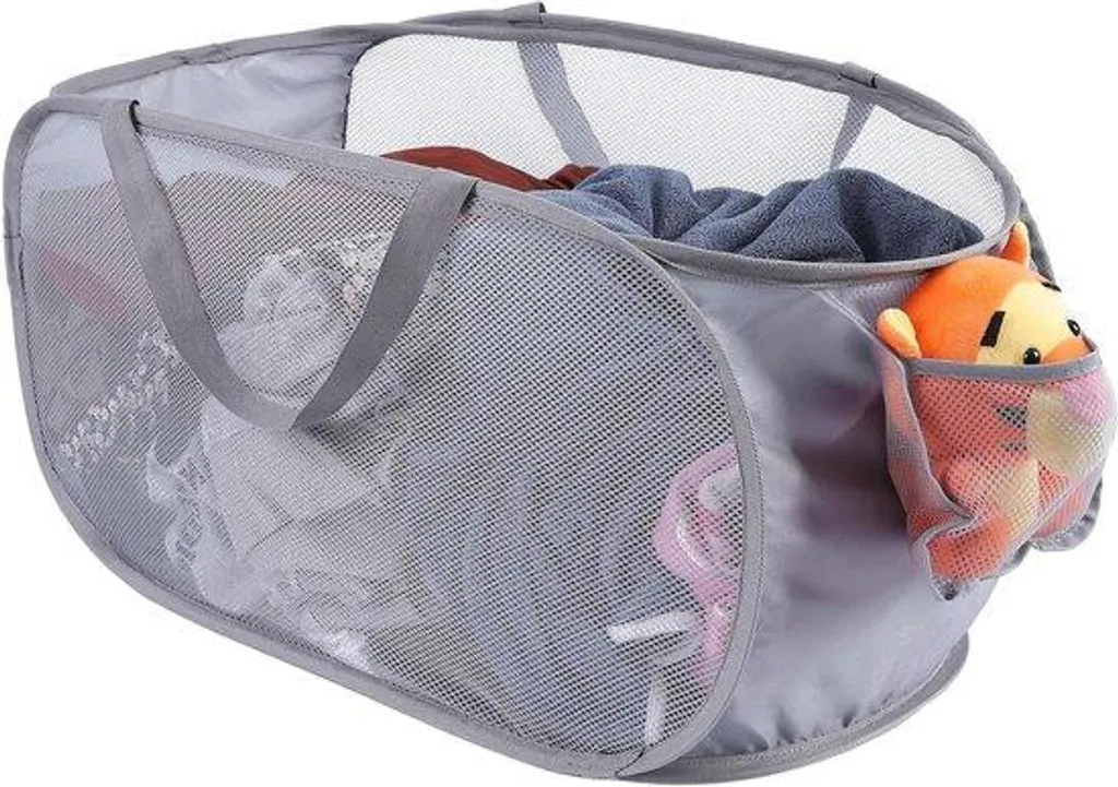 Panier à linge en filet respirant et pliable avec tablette amovible