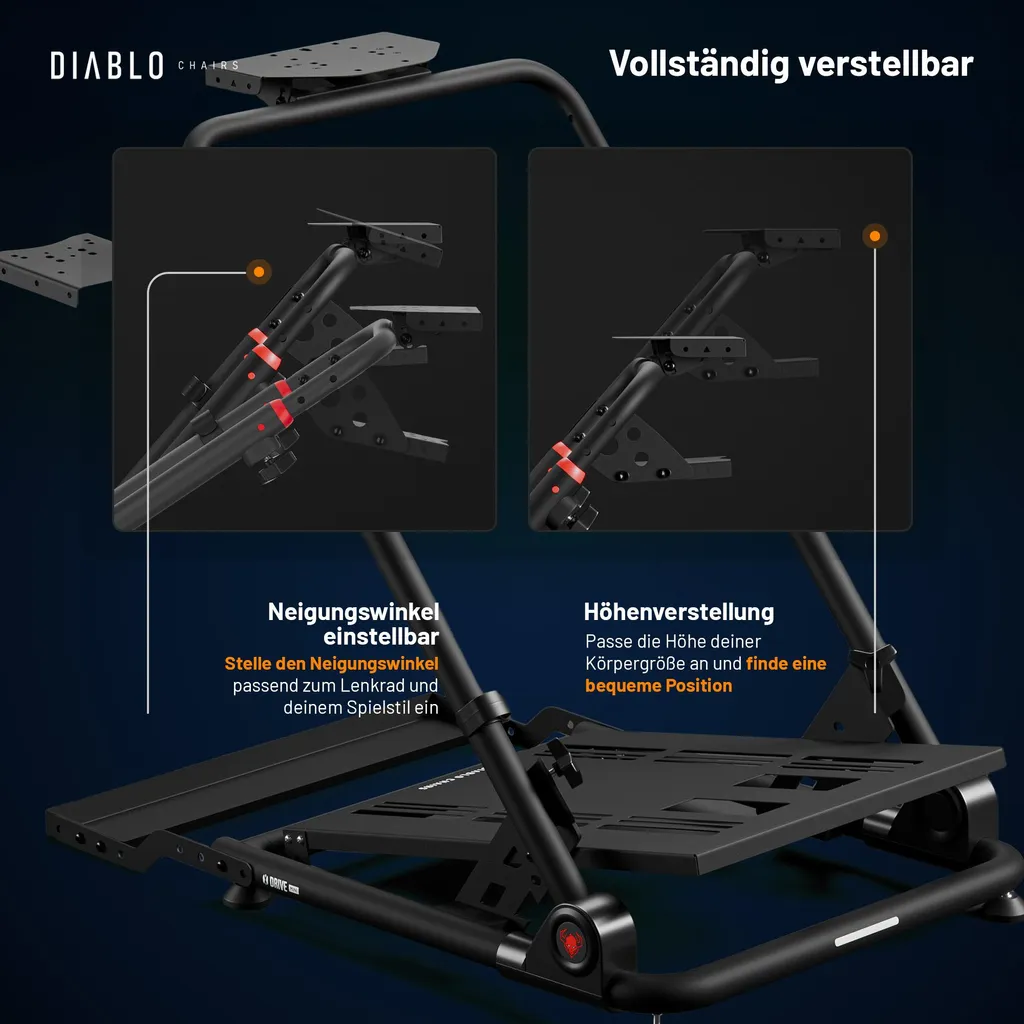 Diablo X-Drive Mini Support de Volant de Course Pliable avec Shifter