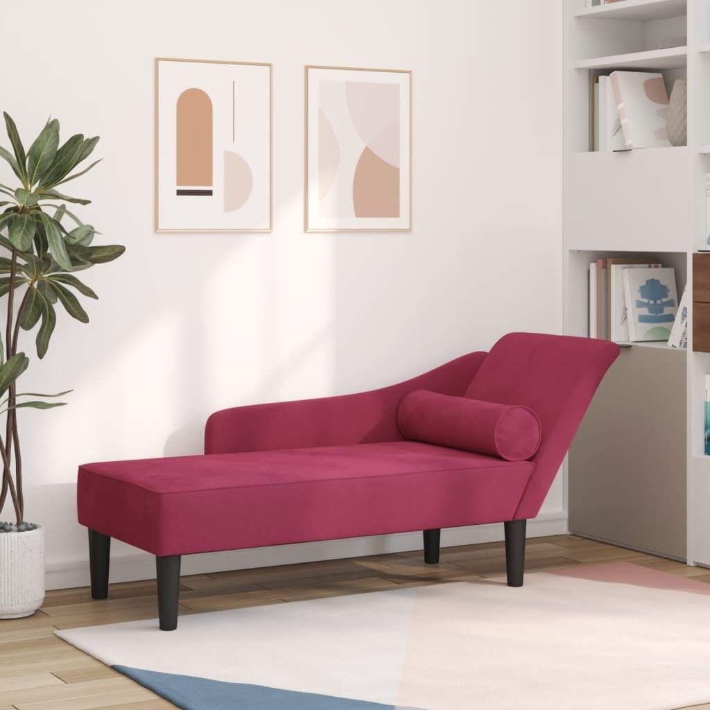 (Robust Möbel)Chaiselongue mit Kissen Weinrot Samt - 141x55,5x66,5cm DE941698 - Recamieren
