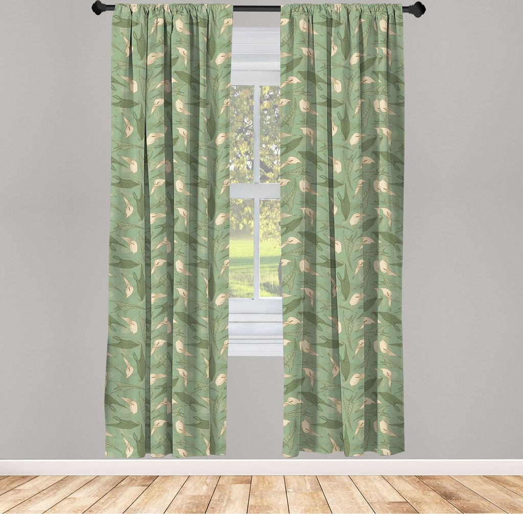 ABAKUHAUS Blume Vorhänge, Gardinen, Calla Flowers mit frischen grünen Blättern Ornamental Arrangement Sommer Laub, 2 Stück 75 x 225 cm, , Creme...