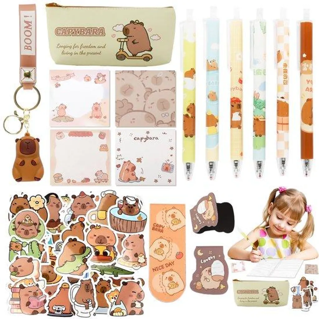 Set de papeterie enfant avec crayons de couleur et gommes mignonnes