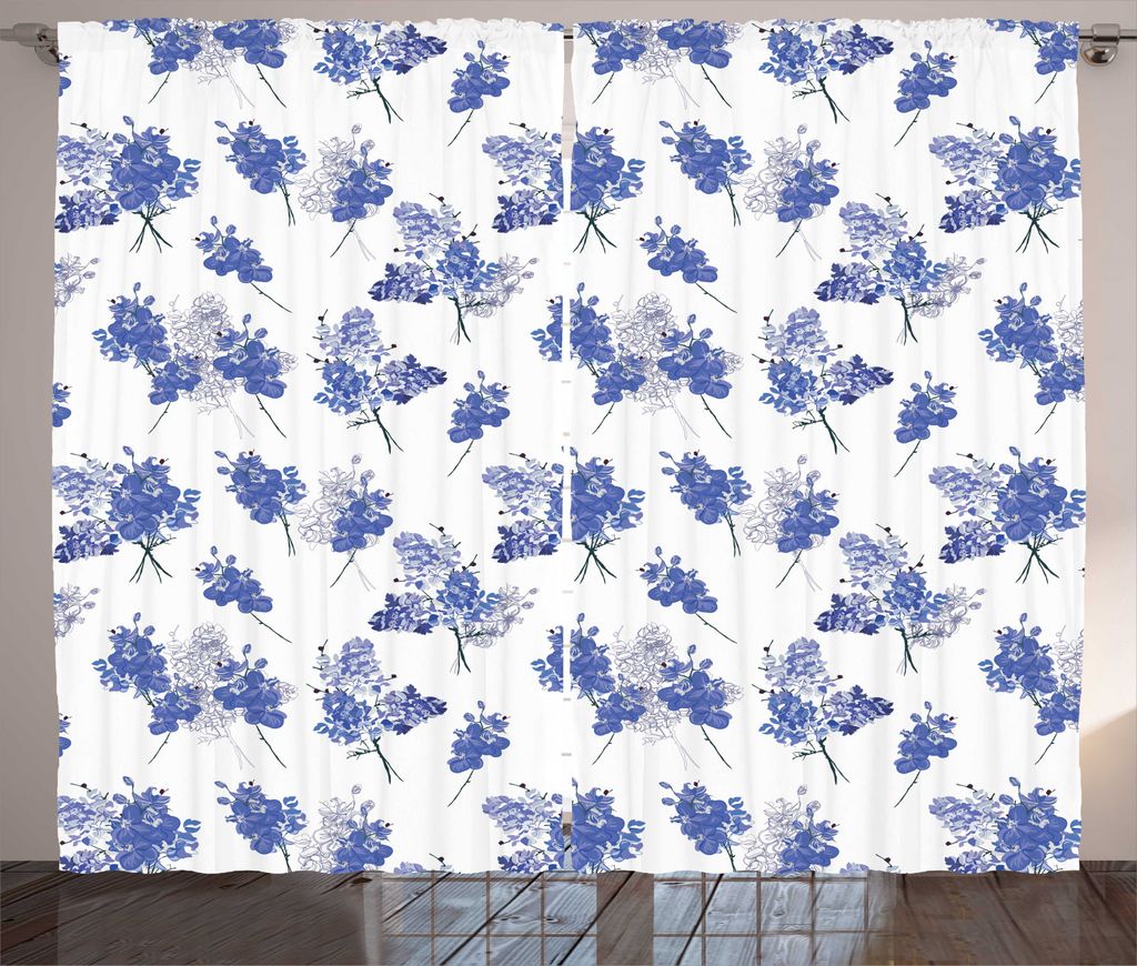 ABAKUHAUS Blumen Rustikaler Vorhang, Orchideen-lila Blumen-Bouquets, Wohnzimmer Universalband Gardinen mit Schlaufen und Haken, 280 x 225 cm, Weiß...