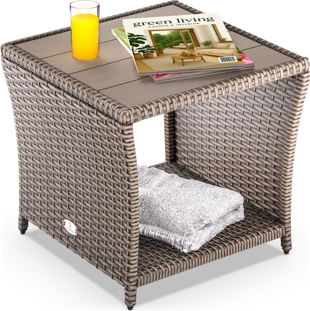 Casaria Table d'appoint en polyrotin Beige plateau de table Image du produit 