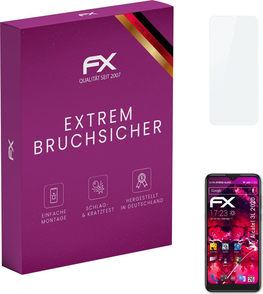 atFoliX FX-Hybrid-Glass Displayfolie kompatibel mit Alcatel 3L (2020) Glasfolie