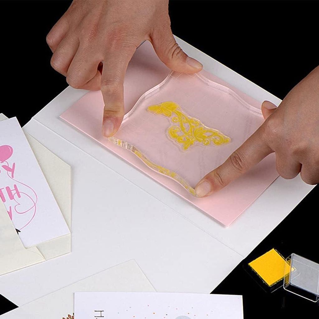 7 Stück Transparentes Acryl Quadrat Stempelplattform für Scrapbooking - Gummistempel Reliefwerkzeug für Kartenmachen und DIY-Handwerke
