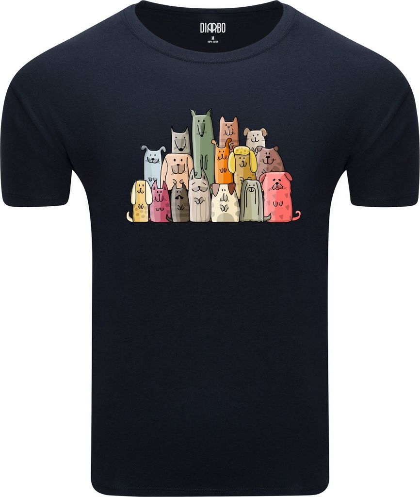 Diarbo Herren T-Shirt mit Cartoon Druck Hundefamilie Dunkelblau Gr.S