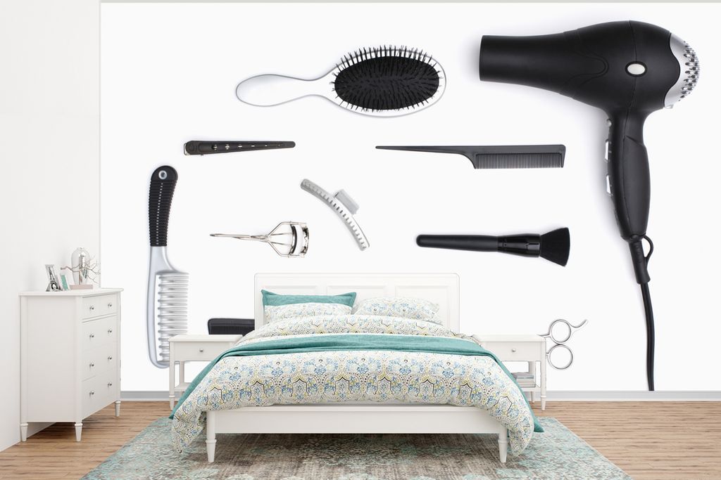 MuchoWow Fototapete für Wohnzimmer oder Schlafzimmer Wandtapete Vinyl Motivtapete Bild von Pflegeprodukten einschließlich eines Kammes - 400x30...