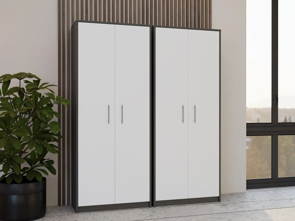 Bibliothèque de bureau RAINER bicolore anthracite blanc en bois robuste - 6