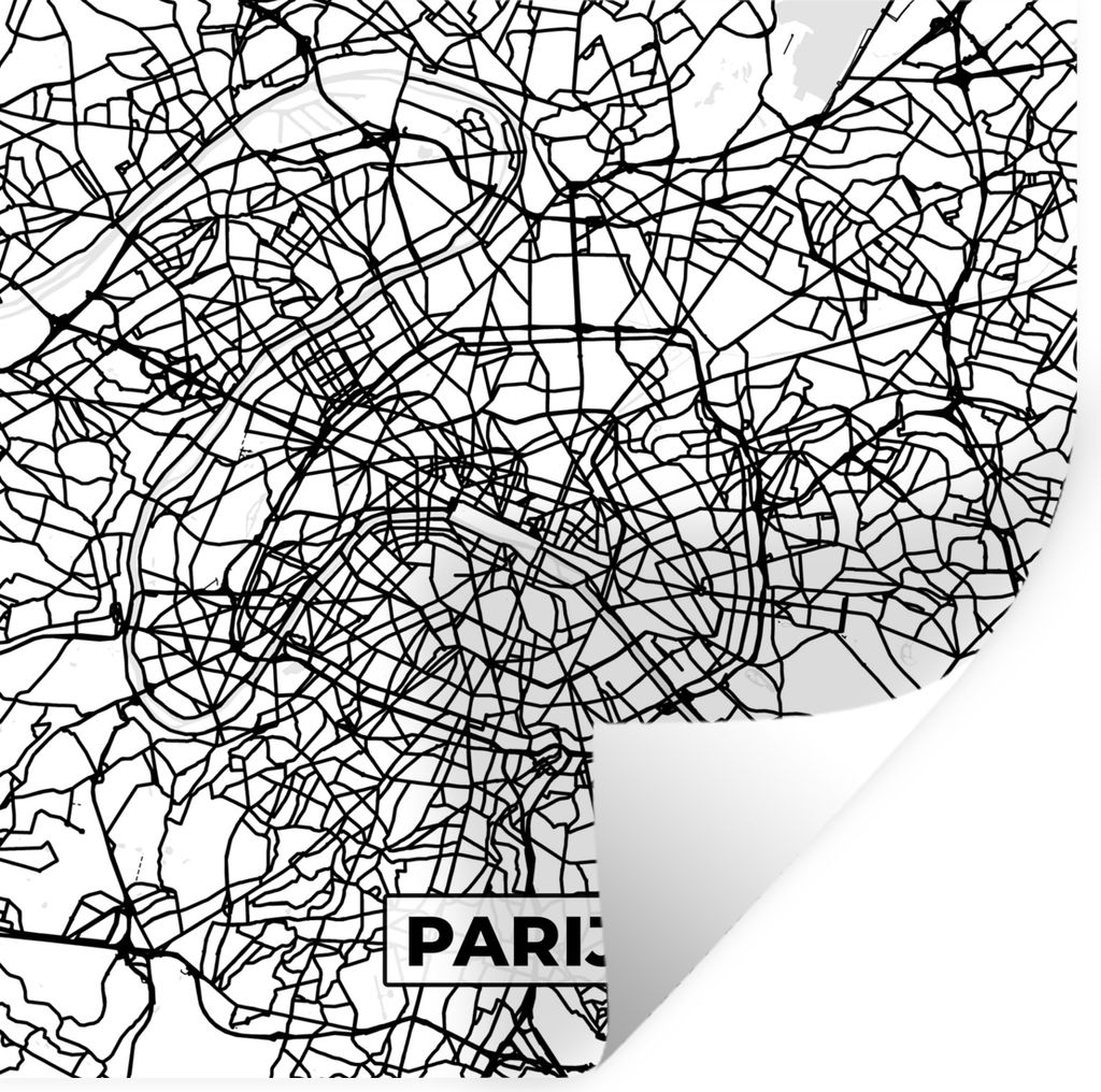 MuchoWow Wandtattoo Wandsticker Wandaufkleber Stadtplan - Paris - Schwarz und weiß - Karte 30x30 cm Selbstklebend und Repositionierbar - Reposit...