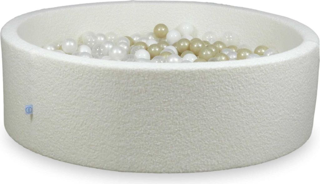 Bällebad 130x30 Boucle Weiß – Mit 700 Bällen / transparent, weiß, perlmutt, hellgold