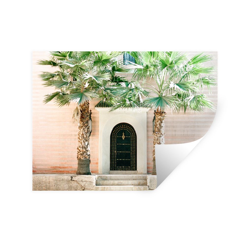 MuchoWow Wandtattoo Wandsticker Wandaufkleber Tür - Marrakesch - Palme - Weiß - Tropisch 160x120 cm Selbstklebend und Repositionierbar - Selbst...