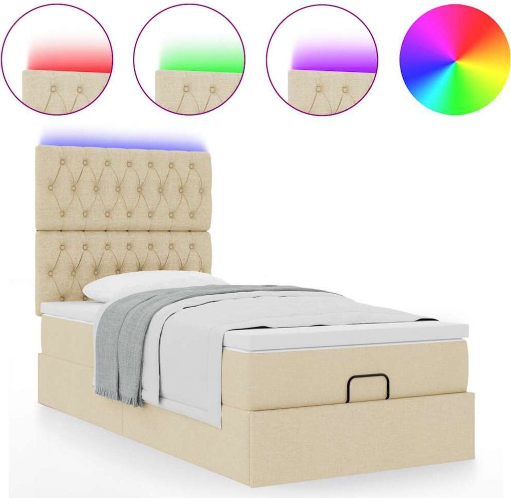 Ottoman-Bett mit Matratze & LEDs Creme 80x200 cm Stoff