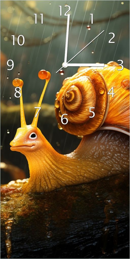 Wallario Design Wanduhr bedruckt, Größe 30 x 60 cm, Motiv: Schnecke auf Ast
