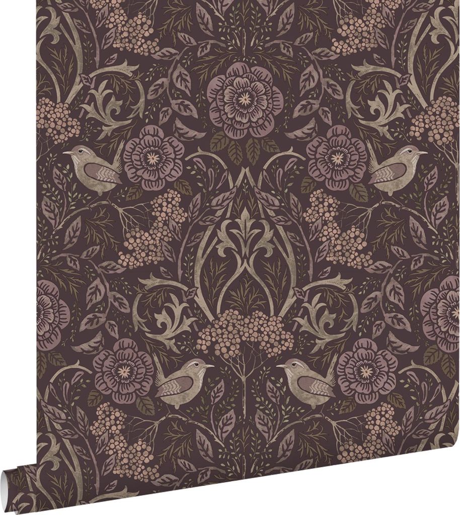 ESTAhome Tapete Blumen und Vögel Mauve-Violett 53 cm x 10.05 m