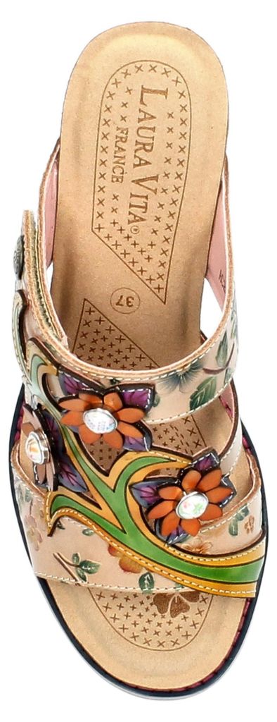 Laura Vita Damen Pantolette Leder Hochfront mit Blumenmuster Decbyo 13, Größe:37 EU, Farbe:Beige