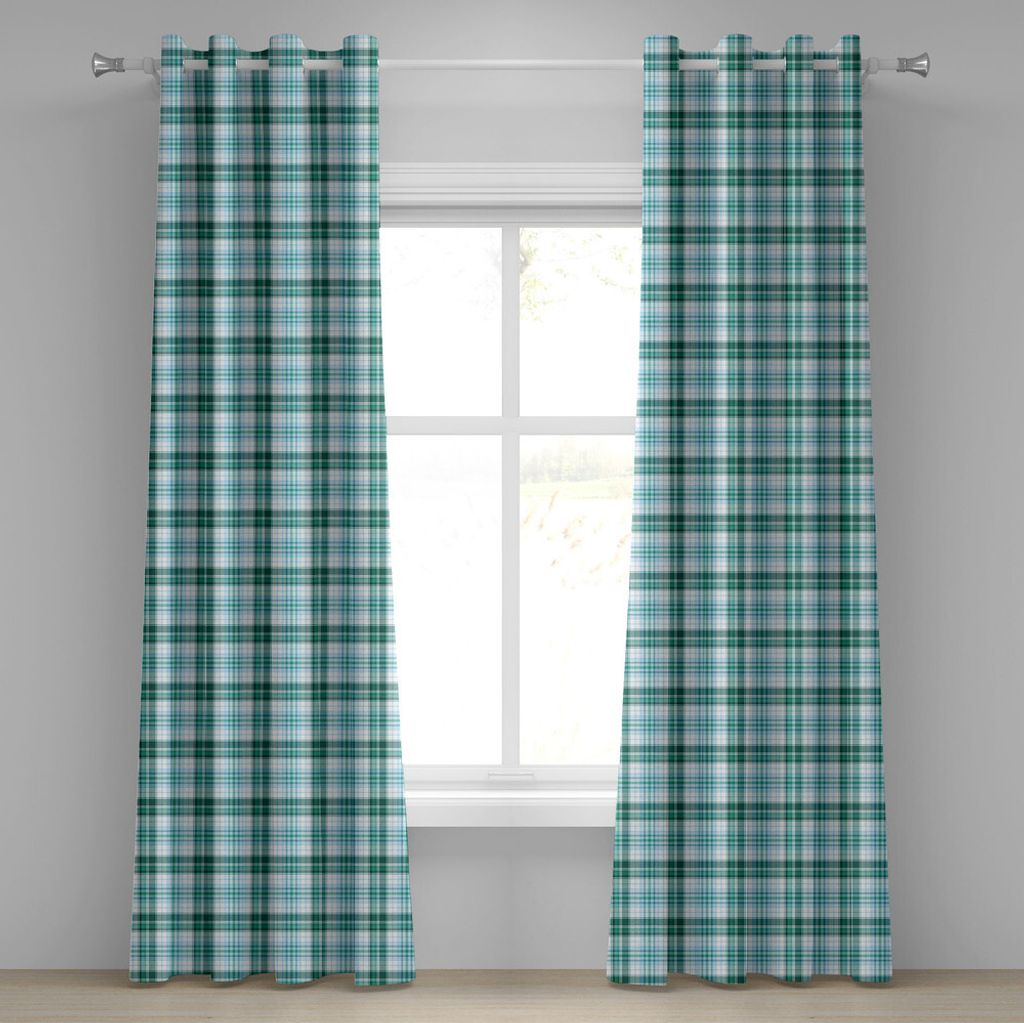 ABAKUHAUS Türkis Ösenvorhang, Schottenstoff Quadrat Geometrisches Klassisches Muster Aquatisch Töne, Dekorative 2-Panel-Fenstervorhänge, 280 cm...