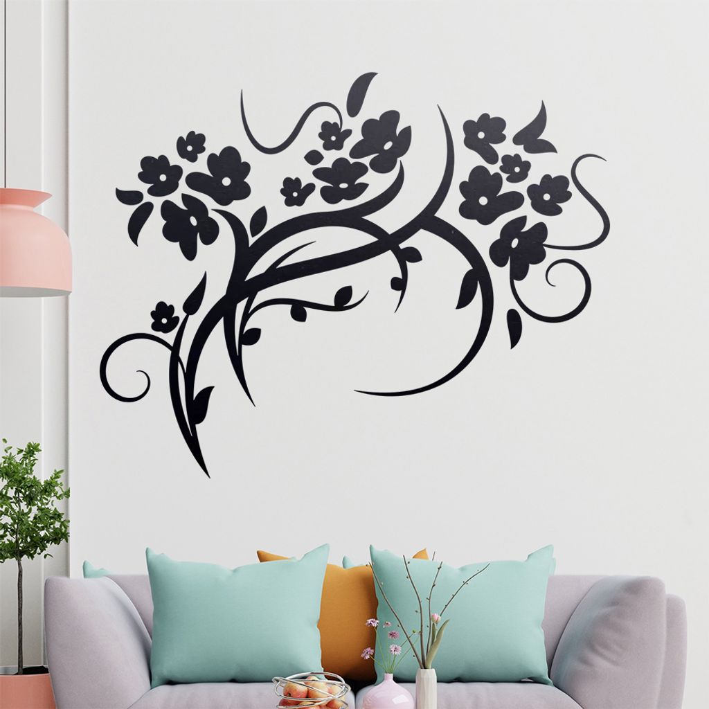 Schöne Blüten Ranke Wandtattoo in 6 Größen - Wandaufkleber Wall Sticker - Dekoration, Küche, Wohnzimmer, Schlafzimmer, Badezimmer