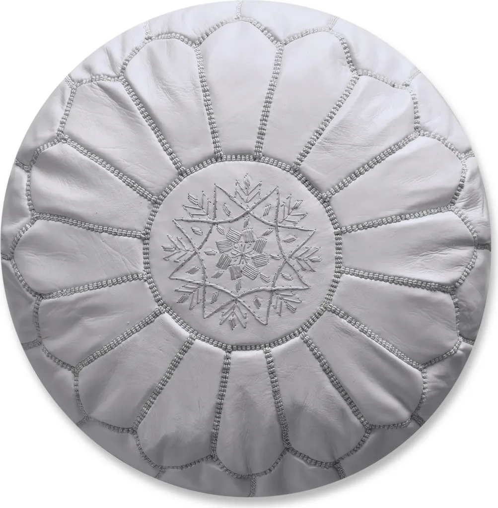 Pouf Marocchino Bianco Vera Pelle - Must-Have Arredo Boho Chic