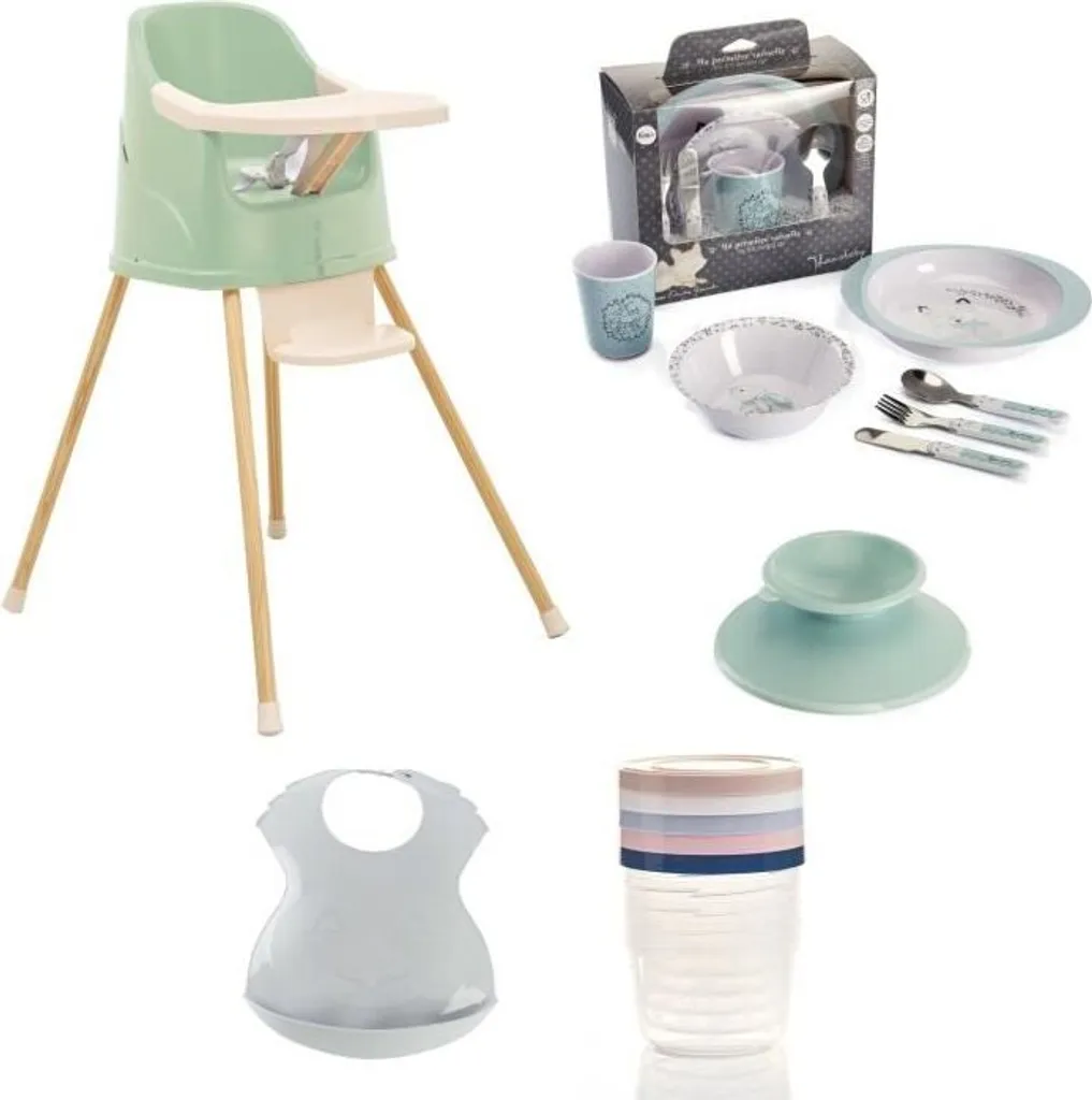 Set per la pappa, seggiolone Thermobaby YOUPLA, set di stoviglie, 5 contenitori da 250 ml, bavaglino semirigido