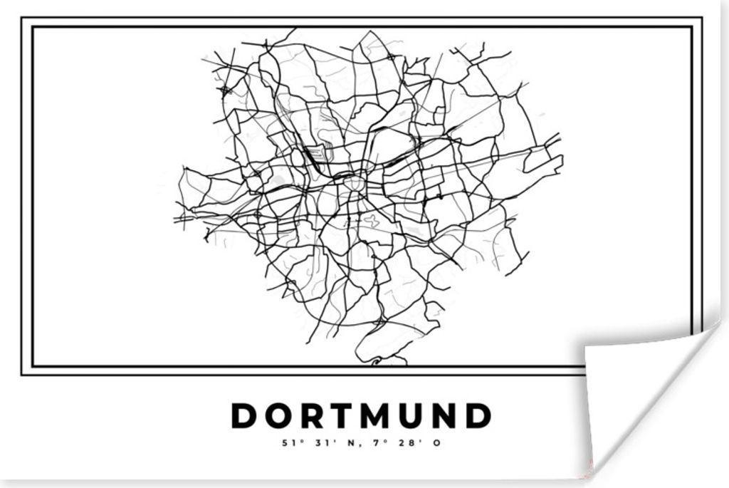 MuchoWow Poster Stadtplan - Deutschland - Schwarz und weiß - Dortmund - Karte 30x20 cm - Plakate - Print