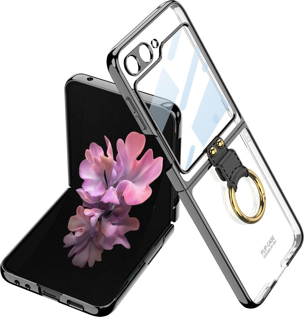 Hülle für Samsung Galaxy Z Flip 6 / Z Flip 7 FE Schlank Überzug Transparent Ringhalter Schutzhülle Schwarz