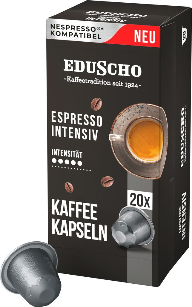 Tchibo Eduscho Espresso Intensiv Kaffeekapseln, 20 Stück, kompatibel mit Nespresso, dunkle Röstung, kräftig und charaktervoll im Geschmack, nach...