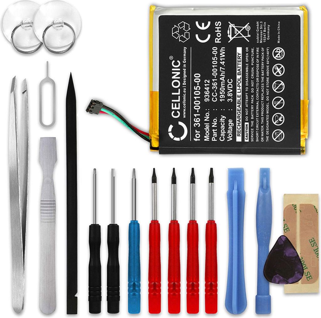 CELLONIC 1x Akku für Navigation Kompatibel mit Garmin Edge 1030, 361-00105-00 - (1950mAh, 3.8V) + Werkzeug-Set