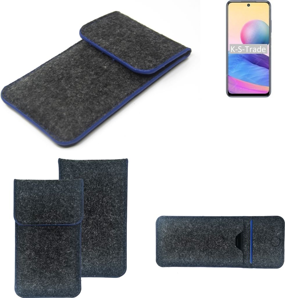 K-S-Trade Handy-Hülle Schutz-Hülle kompatibel mit Xiaomi Redmi Note 10 5G China Filztasche Pouch Tasche Case Sleeve Filzhülle dunkelgrau, blauer