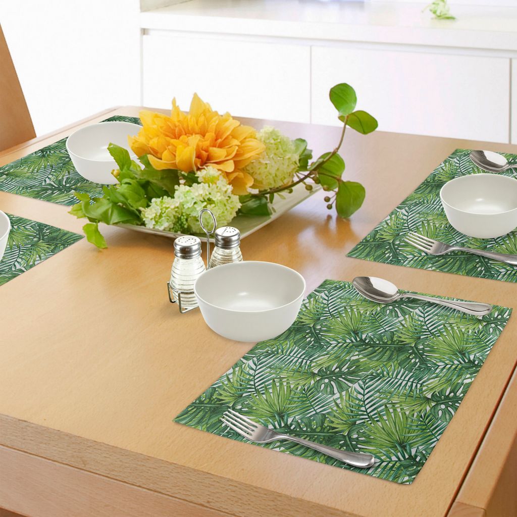 ABAKUHAUS Blatt Platzmatten, Tropische exotische Bananen-Wald-Palme verlässt Aquarell-Entwurfs-Bild, Tiscjdeco aus Farbfesten Stoff für das Esszi...