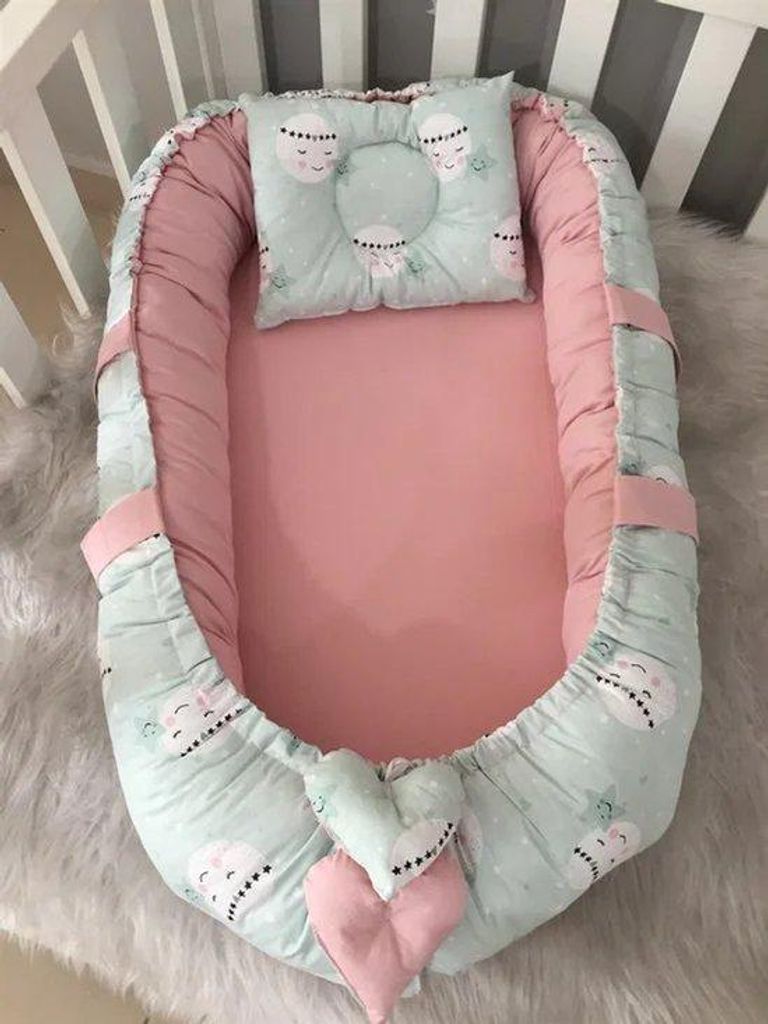 Jaju Baby Babynestchen mit Kopfkissen 100 x 60 cm Water Groen-Poeder