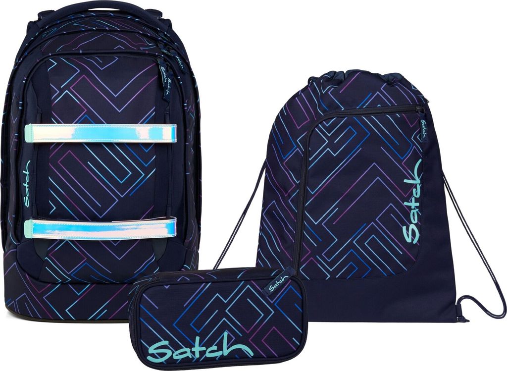 Satch Pack Purple Laser Schulrucksack Set 3tlg.