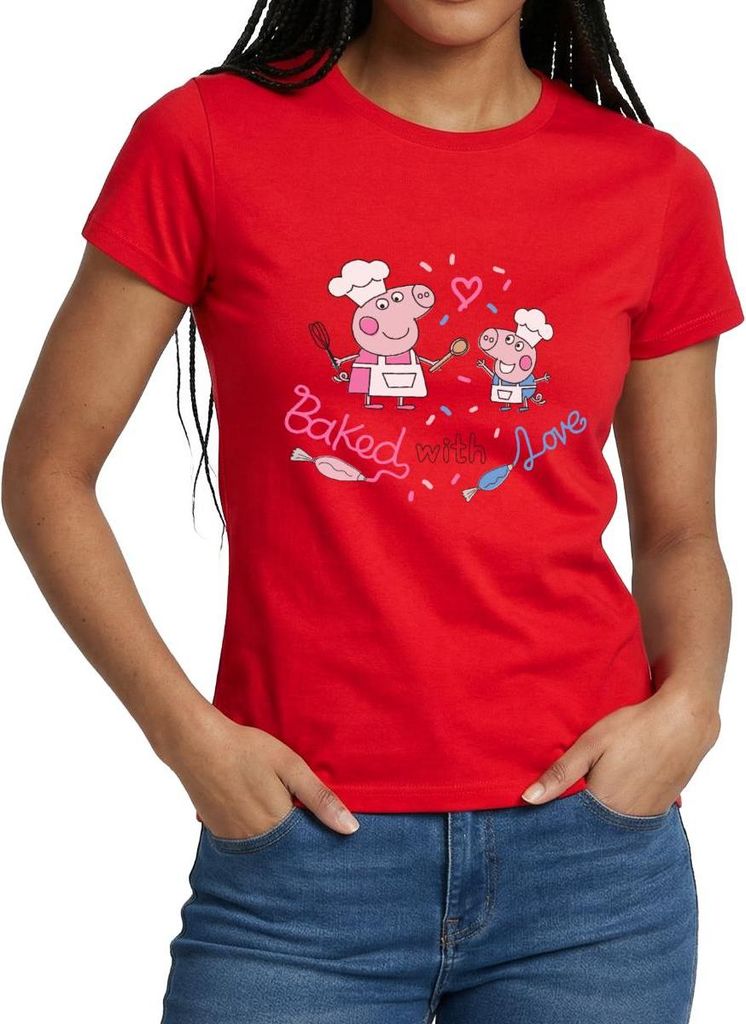 Spreadshirt Peppa Pig Design Baked With Love Frauen T-Shirt, S, Rot