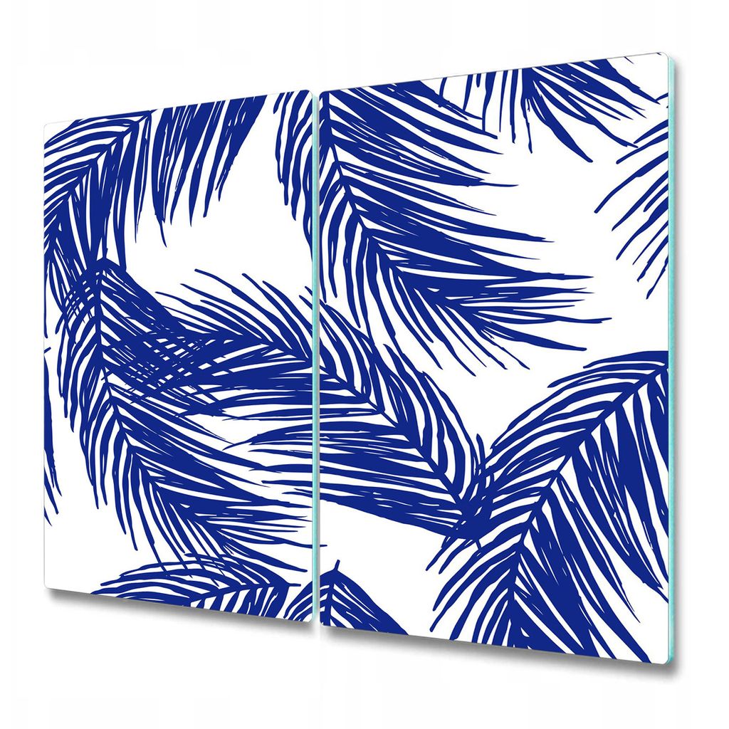 Küchenschneidebrett - Glasschneidebrett - Herdabdeckung - 2x 30x52 cm - Blaue Palmenblätter