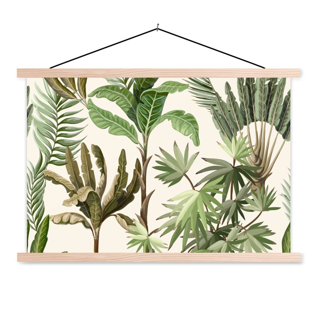 MuchoWow Textilposter Dschungel - Palme - Bananenstaude - Kinder - Natur - Pflanzen 60x40 cm mit holzfarbenen Rahmen - Bilder