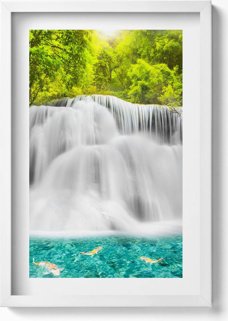 Huai Mae Khamin Wasserfall in Thailand– Wandbild mit Rahmen – Gerahmtes Bild – Wanddekoration – 40x60 cm – Weiß