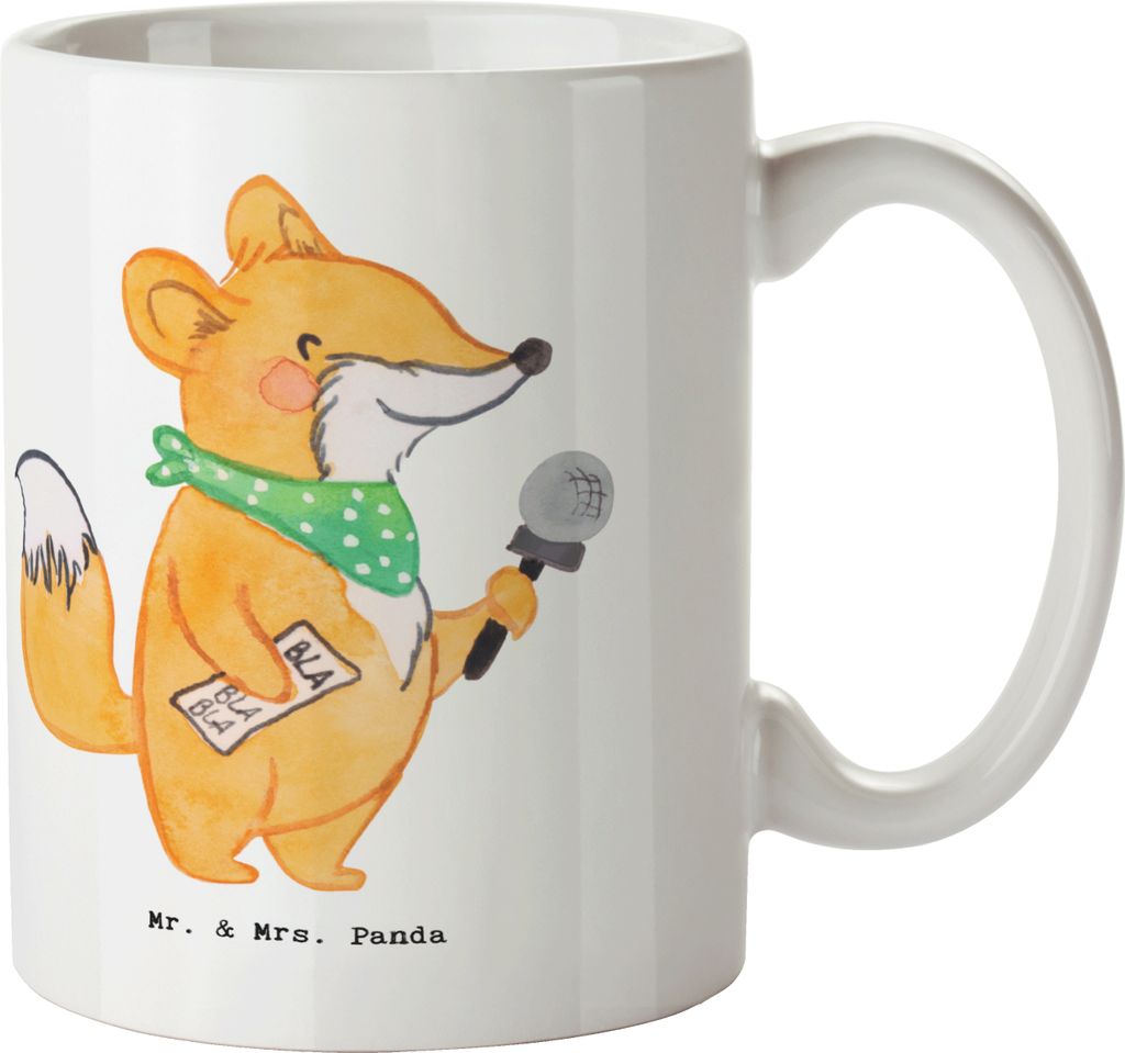 Mr. & Mrs. Panda Trinkbecher Journalist Herz - Weiß - Geschenk, Becher, Ausbildung, Mikrofon, Tasse, haferl, Keramiktasse, Studium, Kaffeebecher, ...
