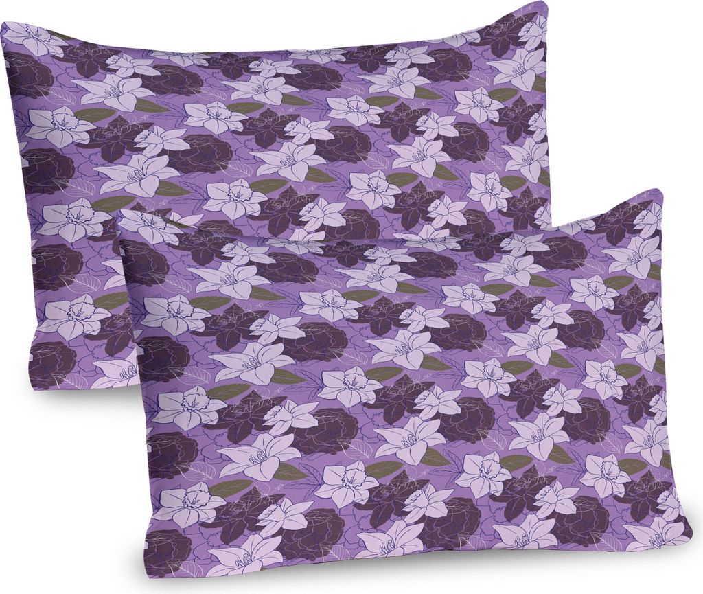 ABAKUHAUS Englisch Kunst Kissenbezug Packung mit 2, Blumenblumen-Blütenblätter Knospen Flourishing Botanischer Garten Violet Linear Natur, Dekora...